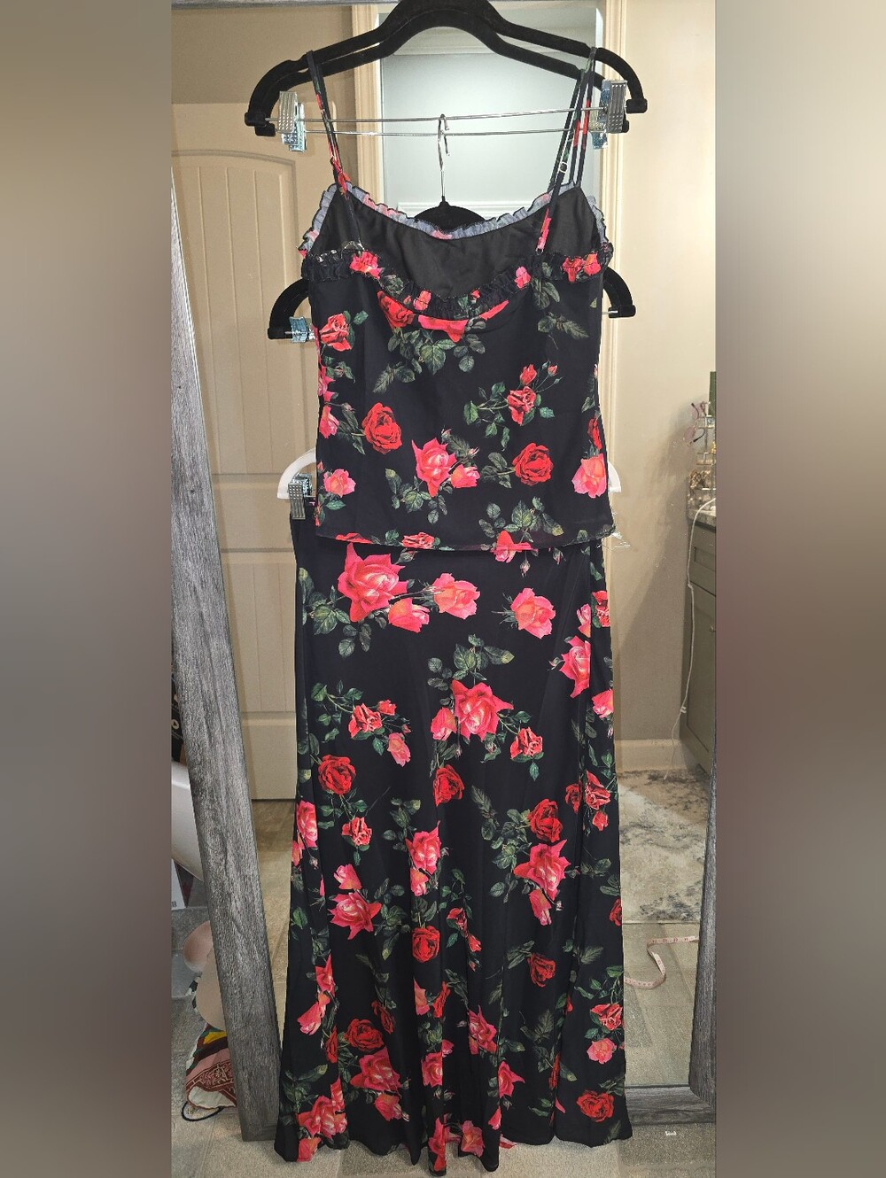 NWT Peppermayo SET Floral Camisole Maxi Skirt Black Red Roses SMALL Evening Top - Picture 5 of 16